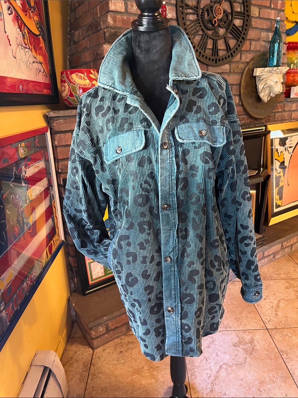 Bibi green leopard corduroy Shacket